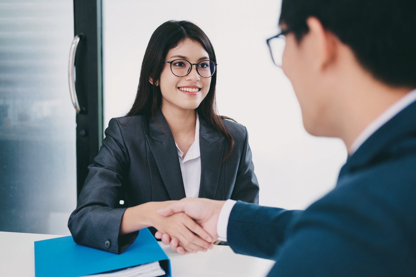 Job Applicant Having Interview. Handshake While Job Interviewing